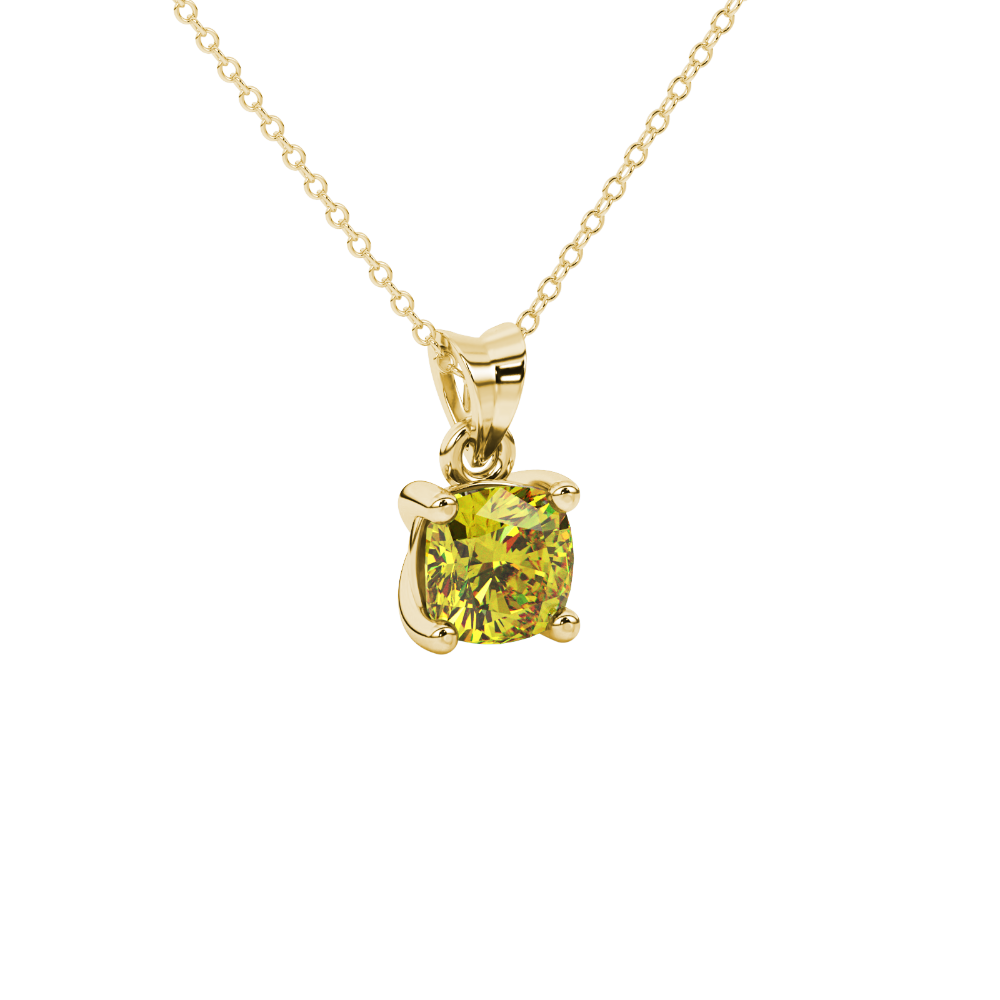 Yellow cushion cut solitaire gemstone pendant in rose gold four-prong setting