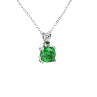 emerald green cushion four prong gemstone pendant in white gold