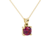 Red cushion cut solitaire gemstone pendant in yellow gold four-prong setting