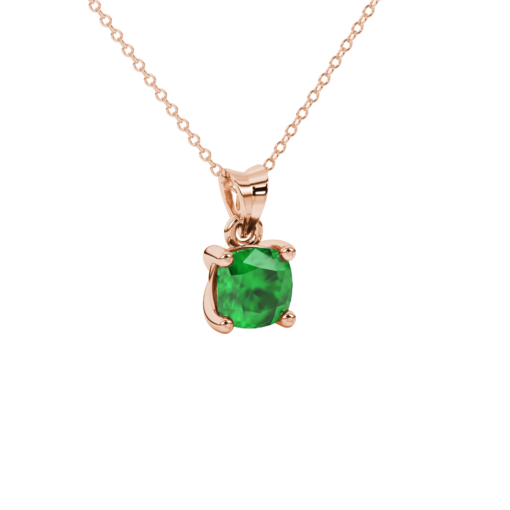 Green cushion cut solitaire gemstone pendant in white gold four-prong setting