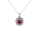 Red cushion cut gemstone double halo pendant in rose gold