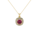 Red cushion cut gemstone double halo pendant in rose gold