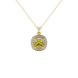 Yellow cushion cut gemstone double halo pendant in rose gold