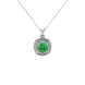 Green cushion cut gemstone double halo pendant in rose gold