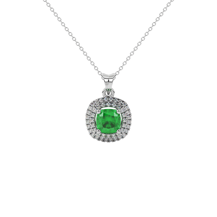 Green cushion cut gemstone double halo pendant in rose gold