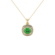 Green cushion cut gemstone double halo pendant in rose gold