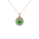 Green cushion cut gemstone double halo pendant in rose gold