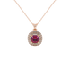Red cushion cut gemstone double halo pendant in rose gold