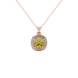 Yellow cushion cut gemstone double halo pendant in rose gold