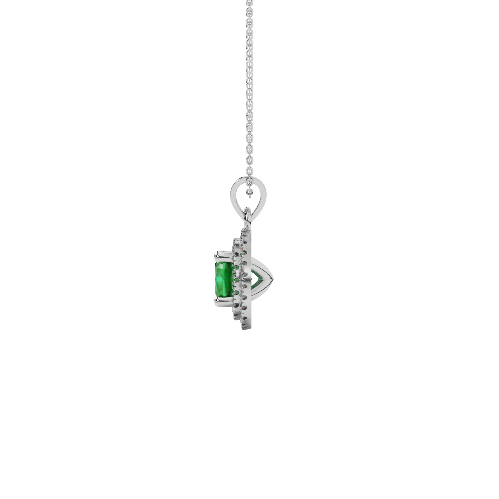 Green cushion cut gemstone double halo pendant in rose gold