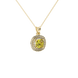 Yellow cushion cut gemstone double halo pendant in rose gold
