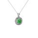 Green cushion cut gemstone double halo pendant in rose gold