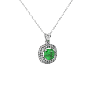 raspberry red gemstone double halo pendant in white gold
