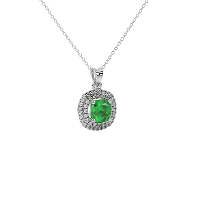 raspberry red gemstone double halo pendant in white gold
