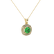 Green cushion cut gemstone double halo pendant in rose gold