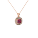 Red cushion cut gemstone double halo pendant in rose gold
