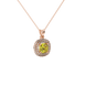Yellow cushion cut gemstone double halo pendant in rose gold