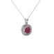 Red cushion cut gemstone double halo pendant in rose gold