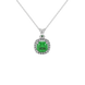 Green cushion cut gemstone halo pendant with diamond accents in gold