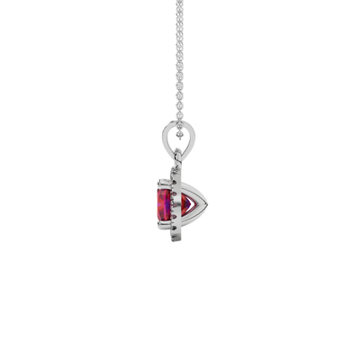 raspberry red gemstone halo pendant in white gold
