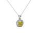 Yellow cushion cut gemstone halo pendant with diamond accents in gold