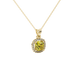 Yellow cushion cut gemstone halo pendant with diamond accents in gold