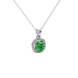Green cushion cut gemstone halo pendant with diamond accents in gold