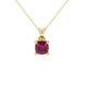 Red cushion cut solitaire gemstone pendant in gold with classic four prong setting