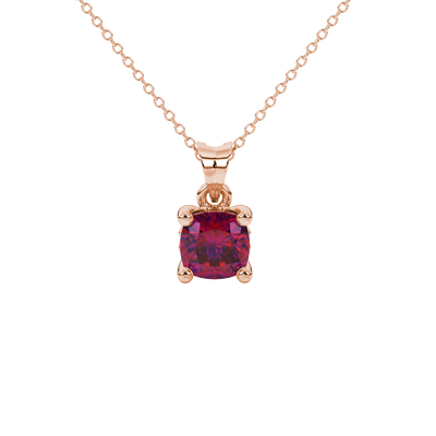 Red cushion cut solitaire gemstone pendant in gold with classic four prong setting