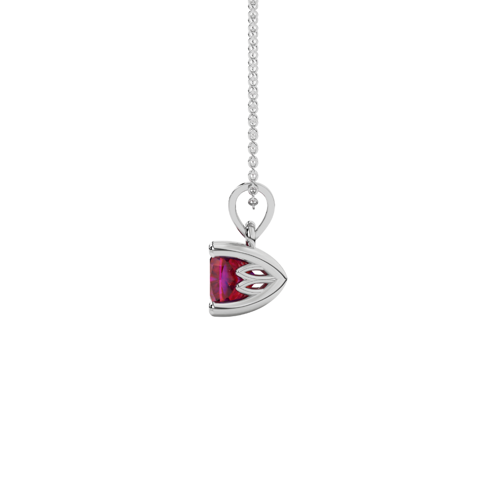 Red cushion cut solitaire gemstone pendant in gold with classic four prong setting