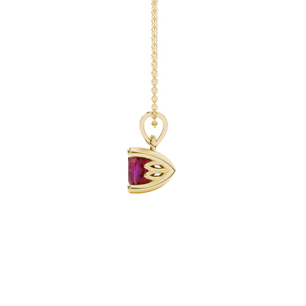 Red cushion cut solitaire gemstone pendant in gold with classic four prong setting