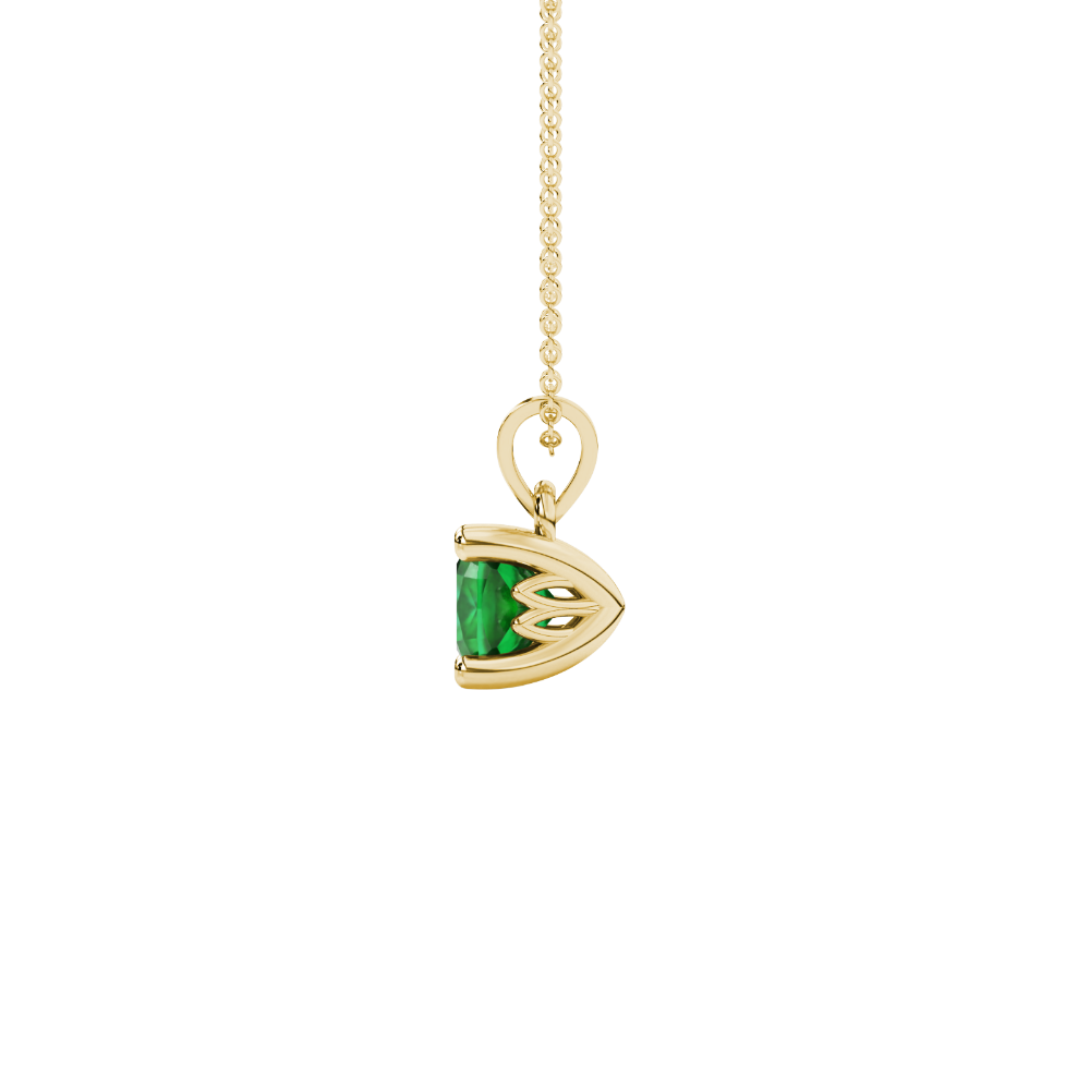 Green cushion cut solitaire gemstone pendant in gold with classic four prong setting