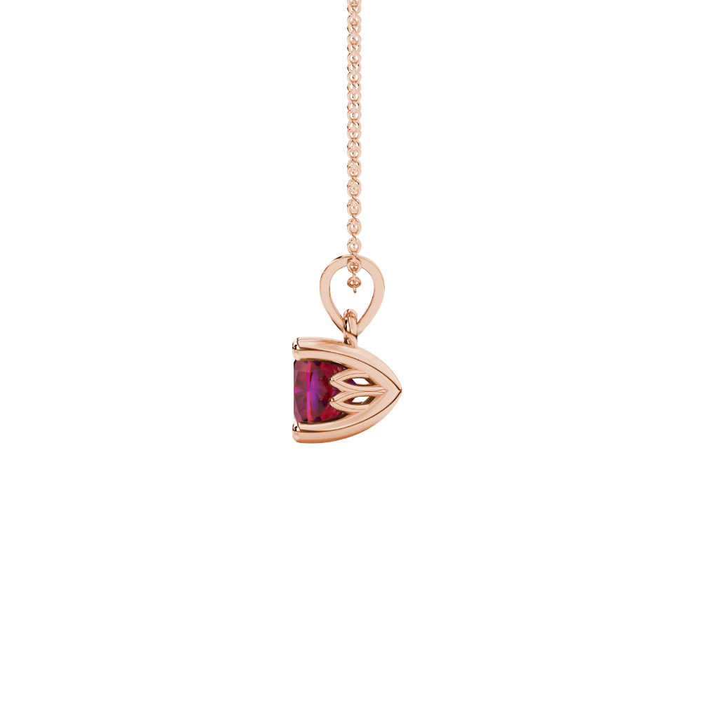 Red cushion cut solitaire gemstone pendant in gold with classic four prong setting