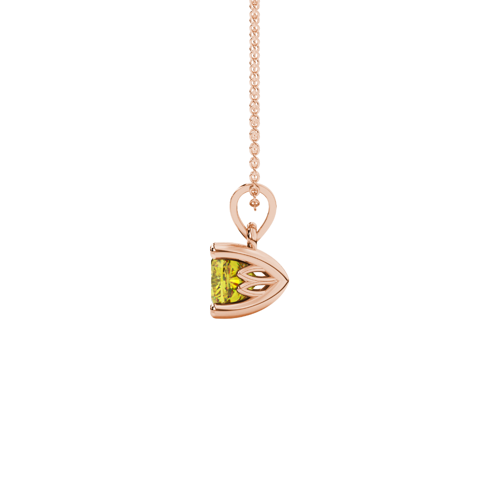 Yellow cushion cut solitaire gemstone pendant in gold with classic four prong setting