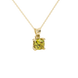 Yellow cushion cut solitaire gemstone pendant in gold with classic four prong setting