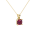 Red cushion cut solitaire gemstone pendant in gold with classic four prong setting