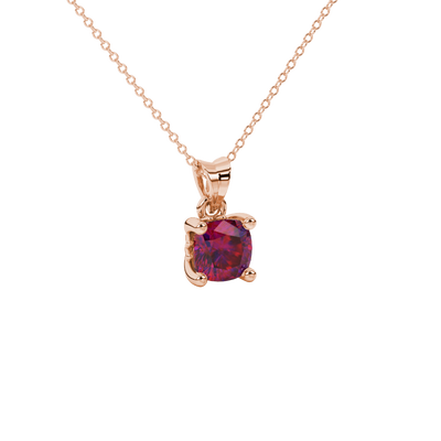 Red cushion cut solitaire gemstone pendant in gold with classic four prong setting