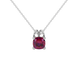 Red cushion cut gemstone pendant with diamond accent basket setting in rose gold