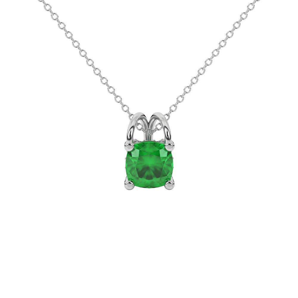 Green cushion cut gemstone pendant with diamond accent basket setting in rose gold