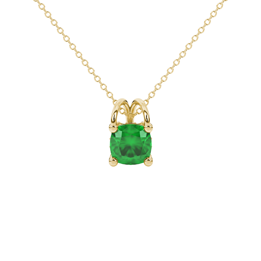 Green cushion cut gemstone pendant with diamond accent basket setting in rose gold