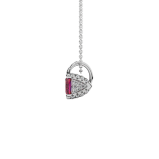 raspberry red gemstone hidden halo pendant in white gold
