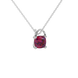 Red cushion cut gemstone pendant with diamond accent basket setting in rose gold