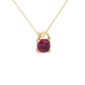 Red cushion cut gemstone pendant with diamond accent basket setting in rose gold