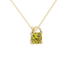 Yellow cushion cut gemstone pendant with diamond accent basket setting in rose gold