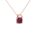 Red cushion cut gemstone pendant with diamond accent basket setting in rose gold