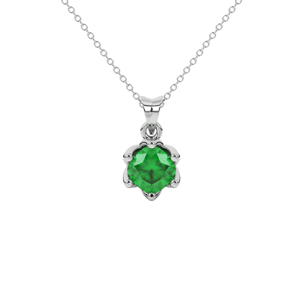 Green cushion cut floral solitaire pendant in rose gold with six prong flower setting