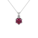 Red cushion cut floral solitaire pendant in rose gold with six prong flower setting