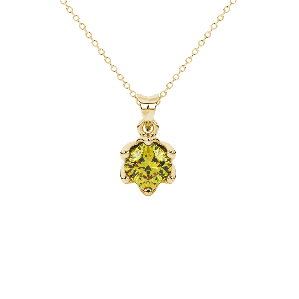 Yellow cushion cut floral solitaire pendant in rose gold with six prong flower setting