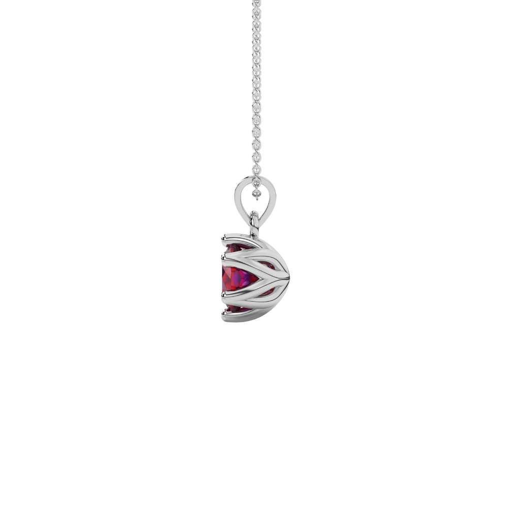 Red cushion cut floral solitaire pendant in rose gold with six prong flower setting