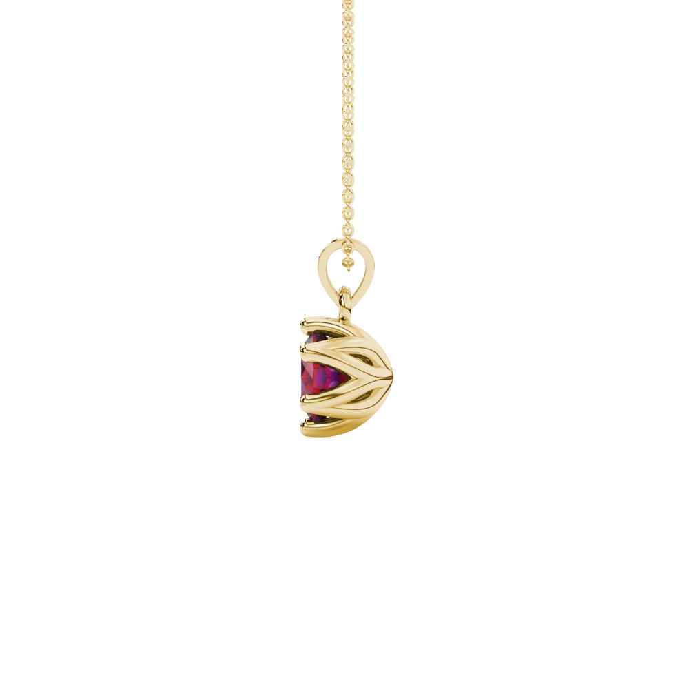 Red cushion cut floral solitaire pendant in rose gold with six prong flower setting